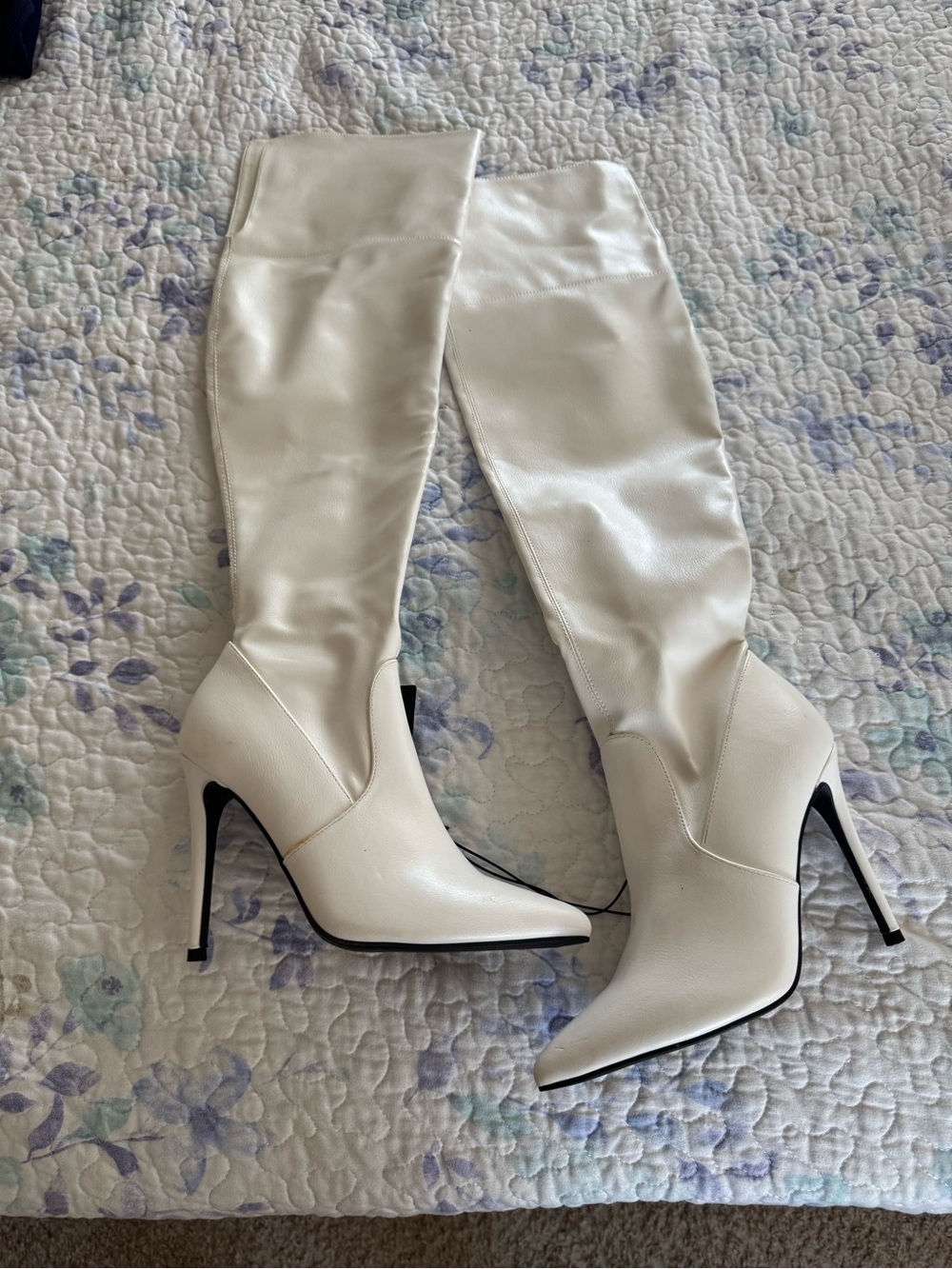 White Thigh-High Stiletto Boots